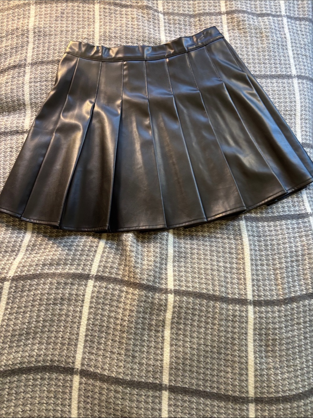 Women's Black Faux Leather Pleated Skater Skirt